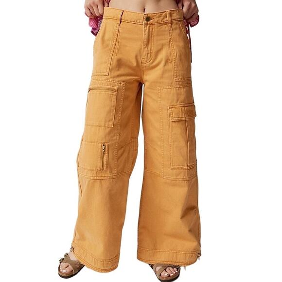 NEW BDG Extreme Wide-Leg Utility Jean Baggy Drawstring Mustard Yellow Sz 28 - Picture 2 of 12